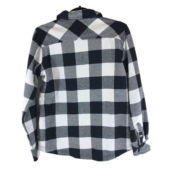Orvis Womens Flannel Shirt Jacket Shaket 100% Cotton Snap Button Black White S - Picture 2 of 4